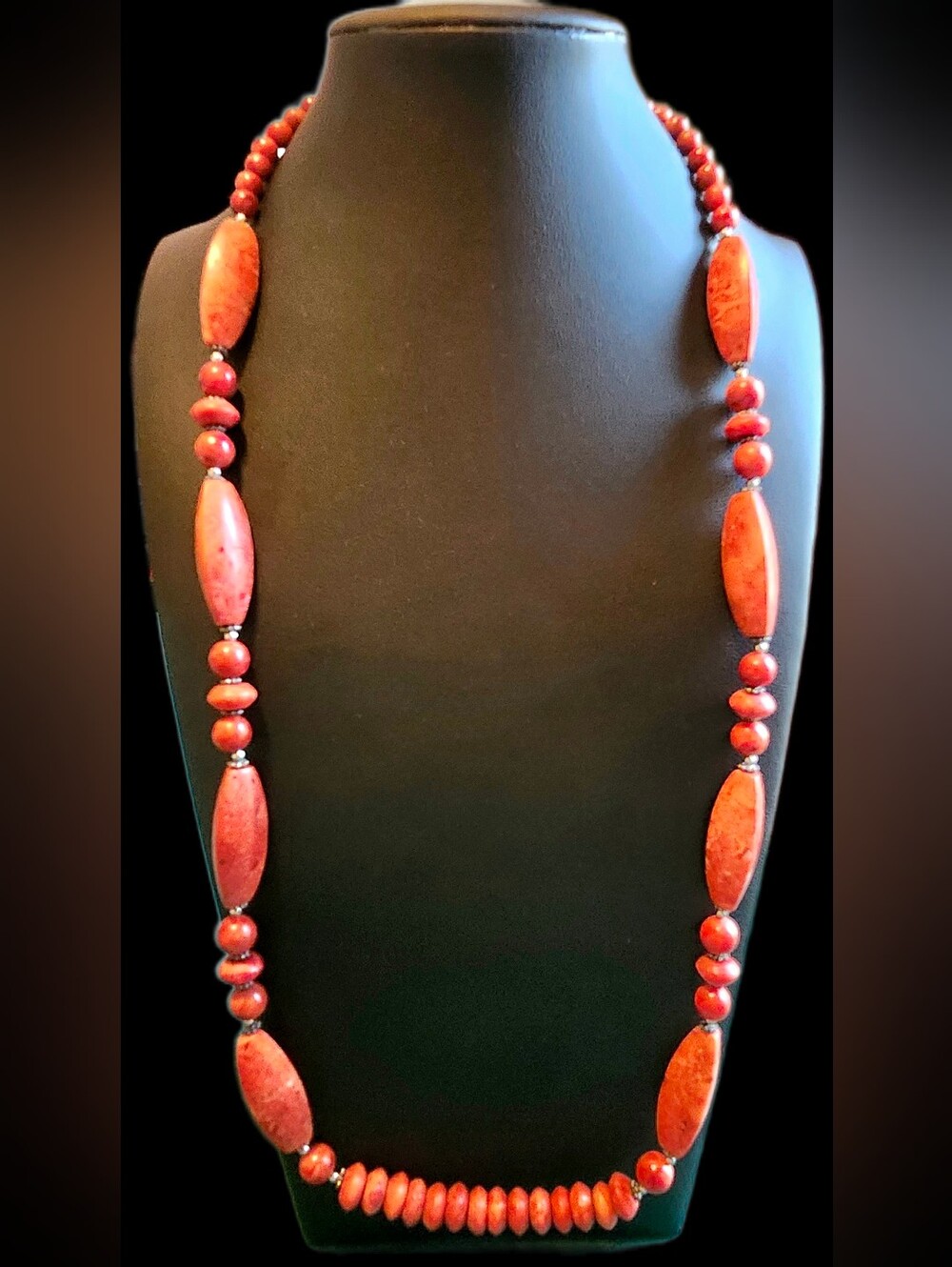 Vintage Lee Sands Faux Coral Beaded Necklace (Still In Box!)